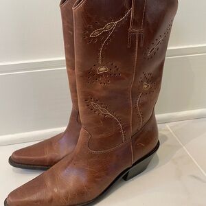 Matisse Brown Embroidered Heeled Boots